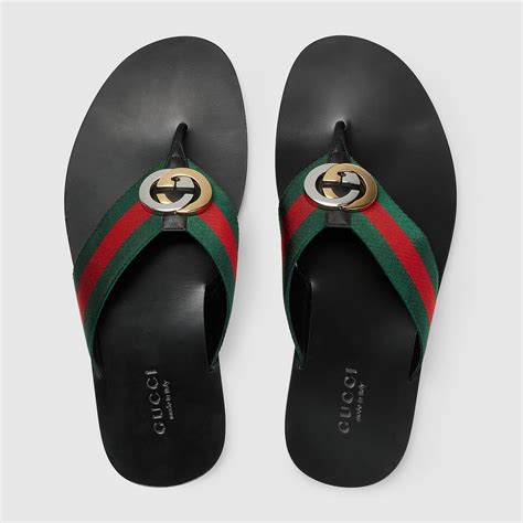 Men's Thong Sandal With Web In Green/Red Web .